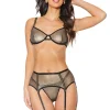 Gilded Seduction Bra, Garter Belt & Thong
