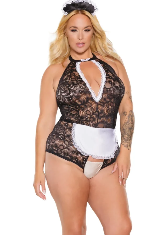 Maid For You Crotchless Maid Teddy & Headpiece
