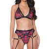 Need You So Plaid Bralette, Garter Belt & Thong Set
