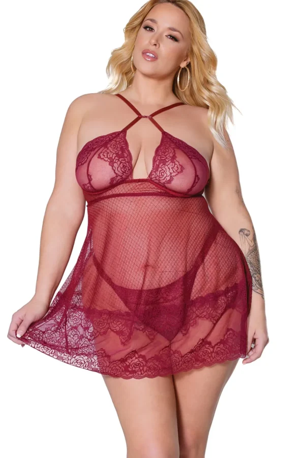 Pinot Noir Babydoll & Thong Set