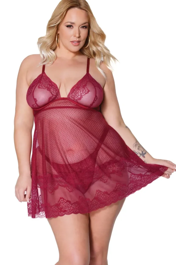 Pinot Noir Babydoll & Thong Set