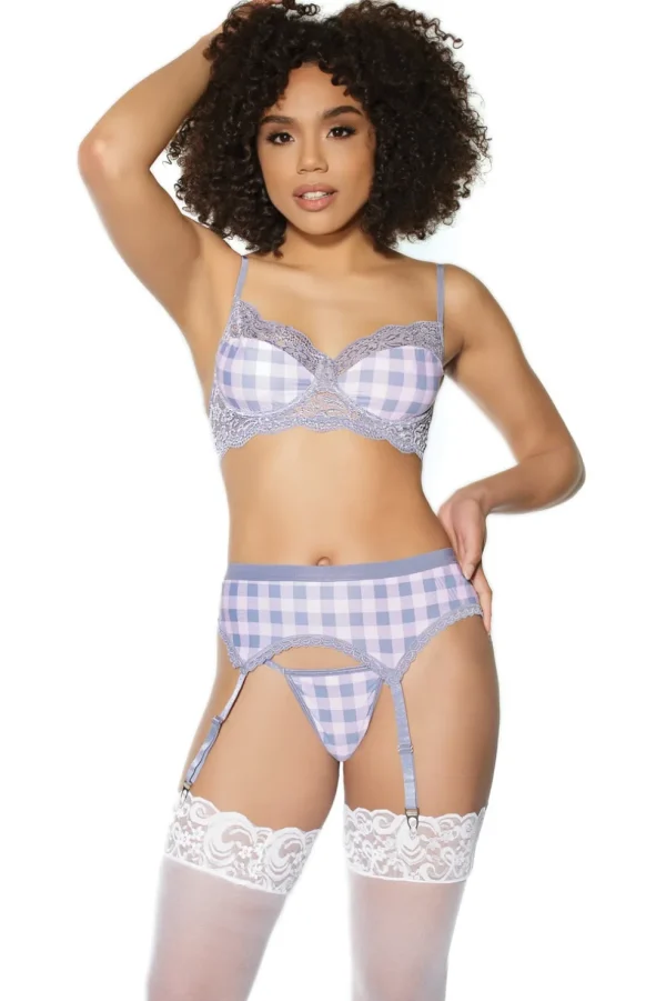 Plaid About You Bra, Garter Belt & G-String