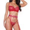 Seeing Red Bra, Garter Belt & G-string Set
