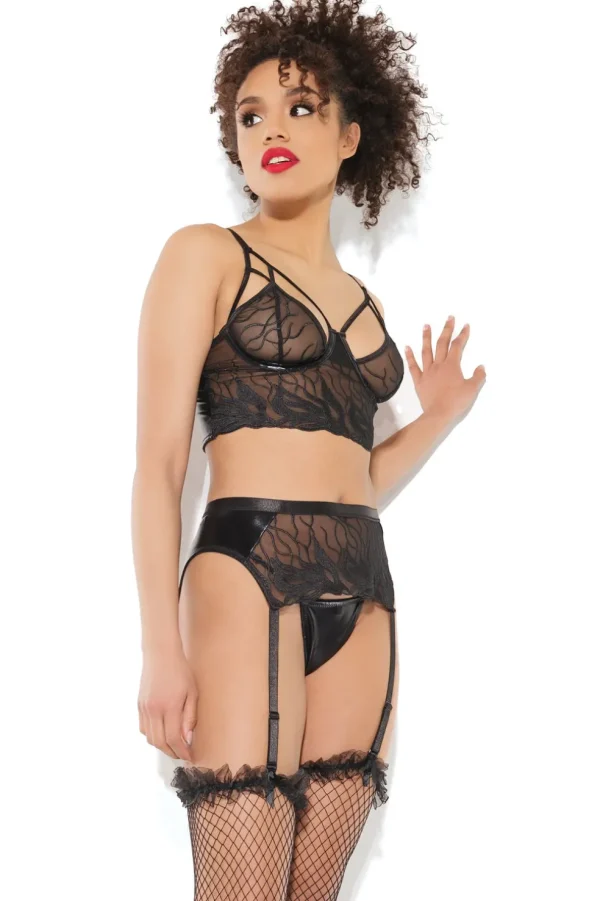 Smoke Show Bra, Garter Belt & G-String